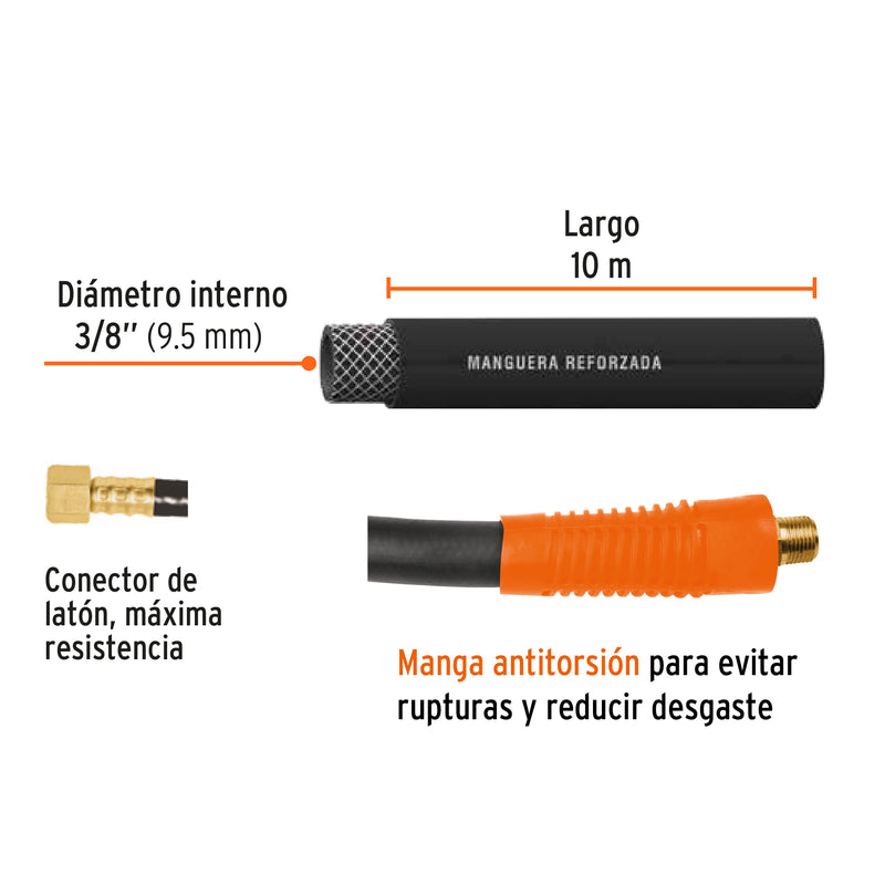 Manguera de hule para compresor, 7.5 m x 3/8", Truper