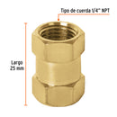 Cople de latón Truper tipo FF, cuerda 1/4 NPT