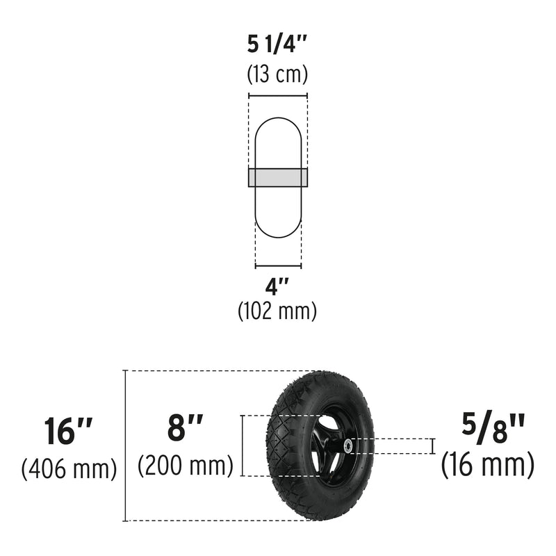 Llanta completa neumática Pretul 16", eje y baleros