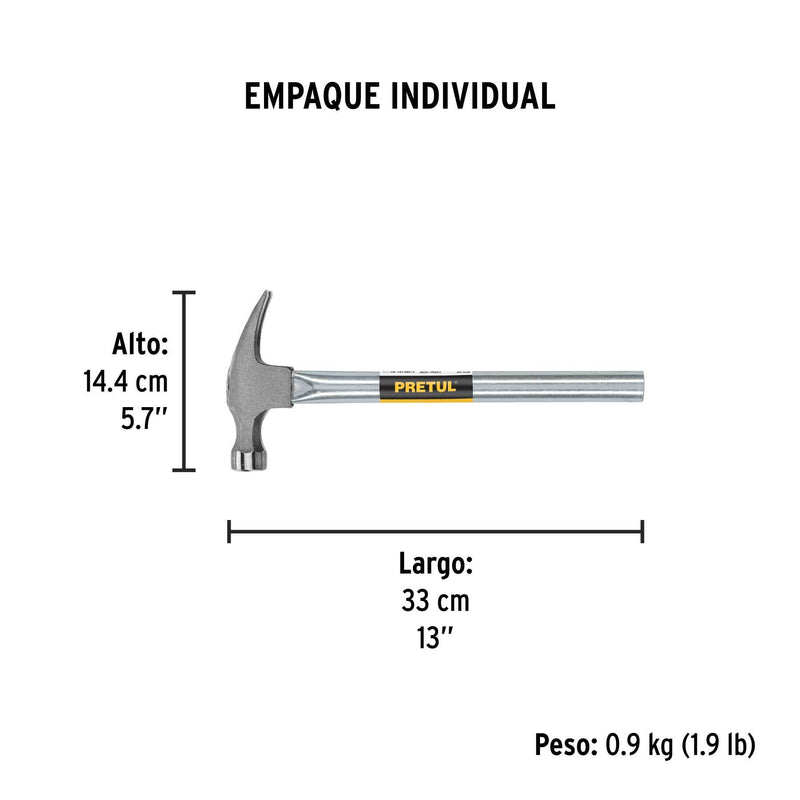 Martillo uña recta 16 oz, mango tubular