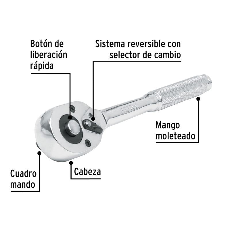 Matraca cuadro 1/2" cabeza de pera liberación rápida