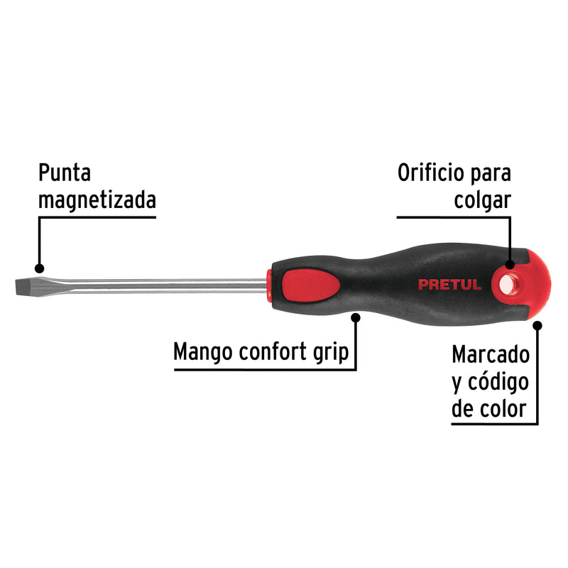 Desarmador plano 1/4" x 4"mango Comfort Grip