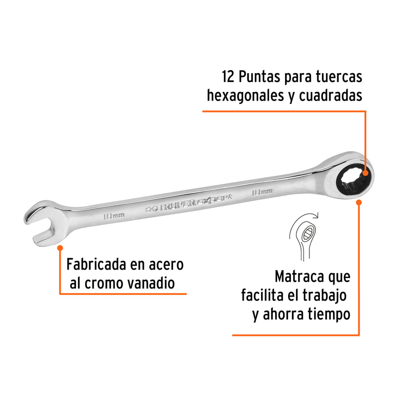 Llave combinada con matraca 10 mm x 154 mm largo