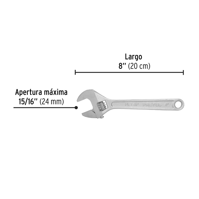 Llave ajustable (perico) 8" cromada