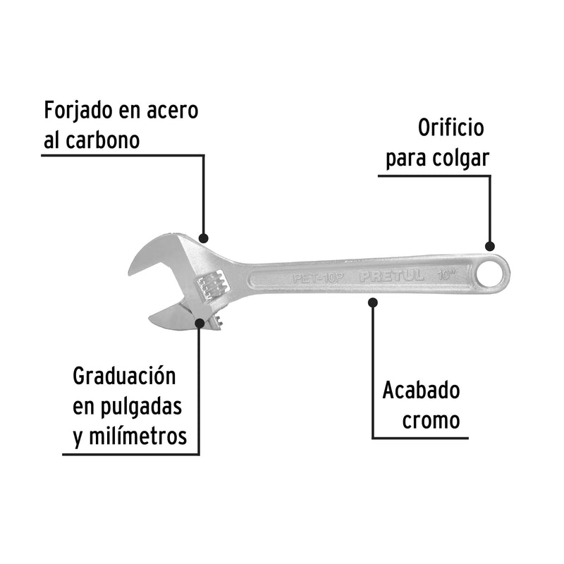 Llave ajustable (perico) 10" cromada