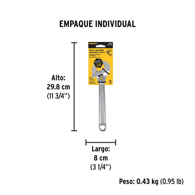 Llave ajustable (perico) 10" cromada