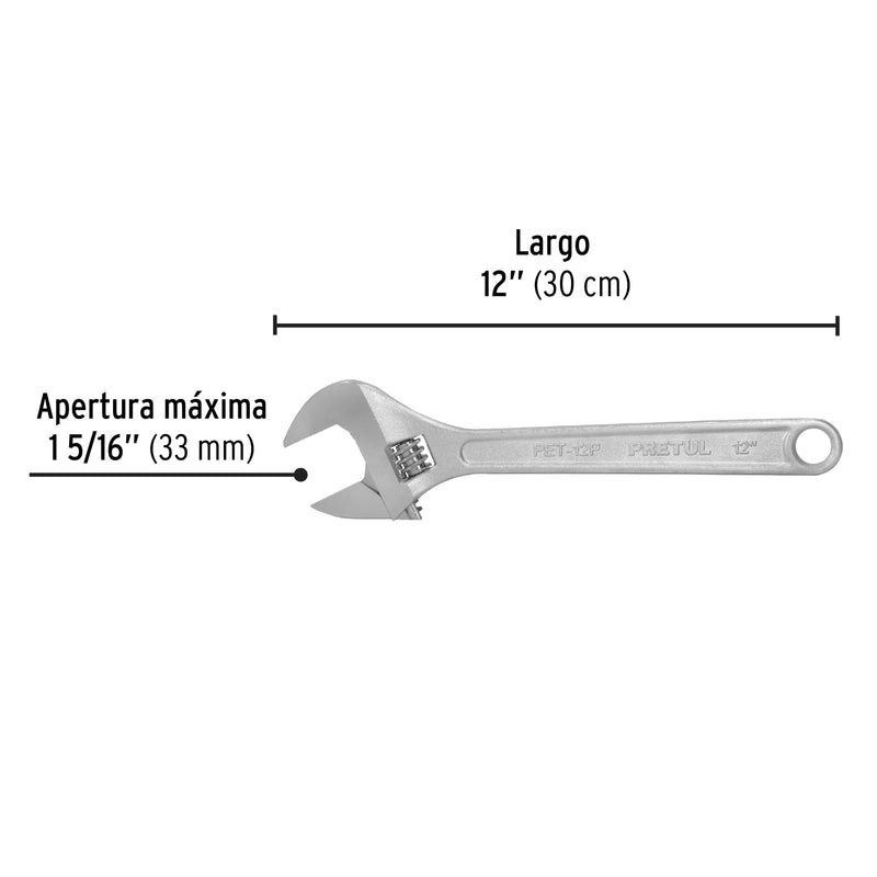 Llave ajustable (perico) 12" cromada