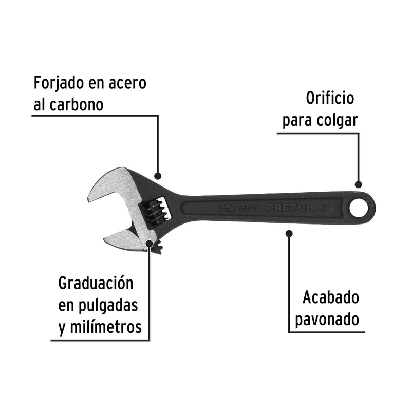 Llave ajustable (perico) 6" pavonada