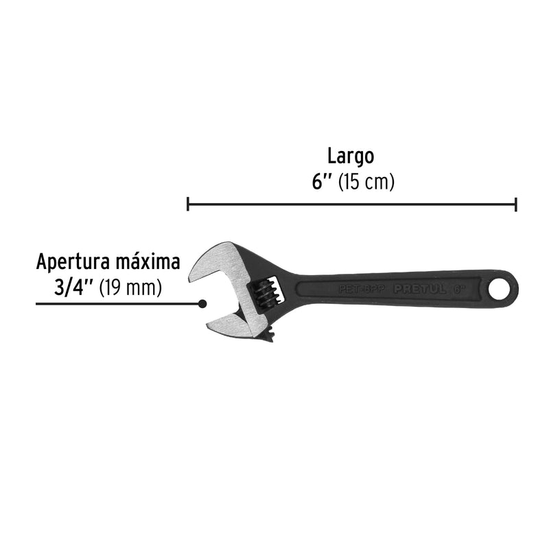 Llave ajustable (perico) 6" pavonada