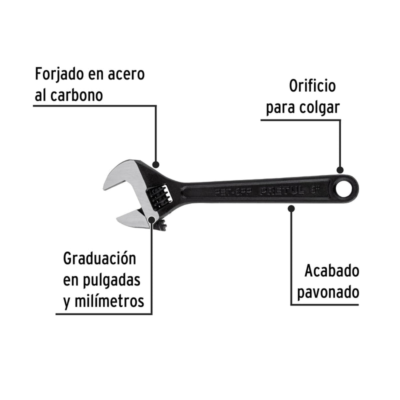 Llave ajustable (perico) 8" pavonada