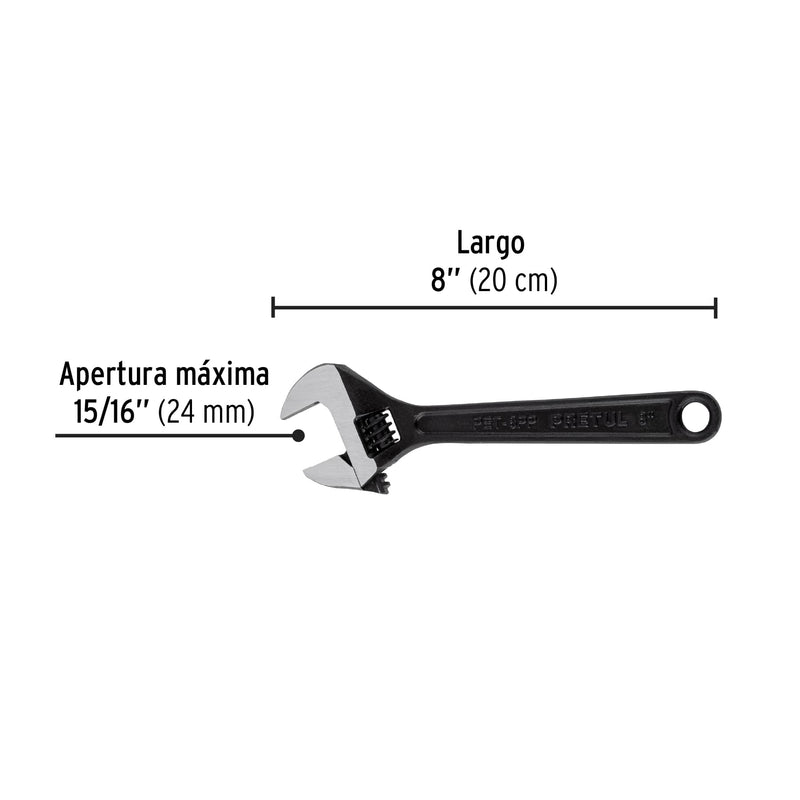 Llave ajustable (perico) 8" pavonada