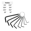 Juego de 8 llaves allen punta hexagonal tipo llavero, Pretul