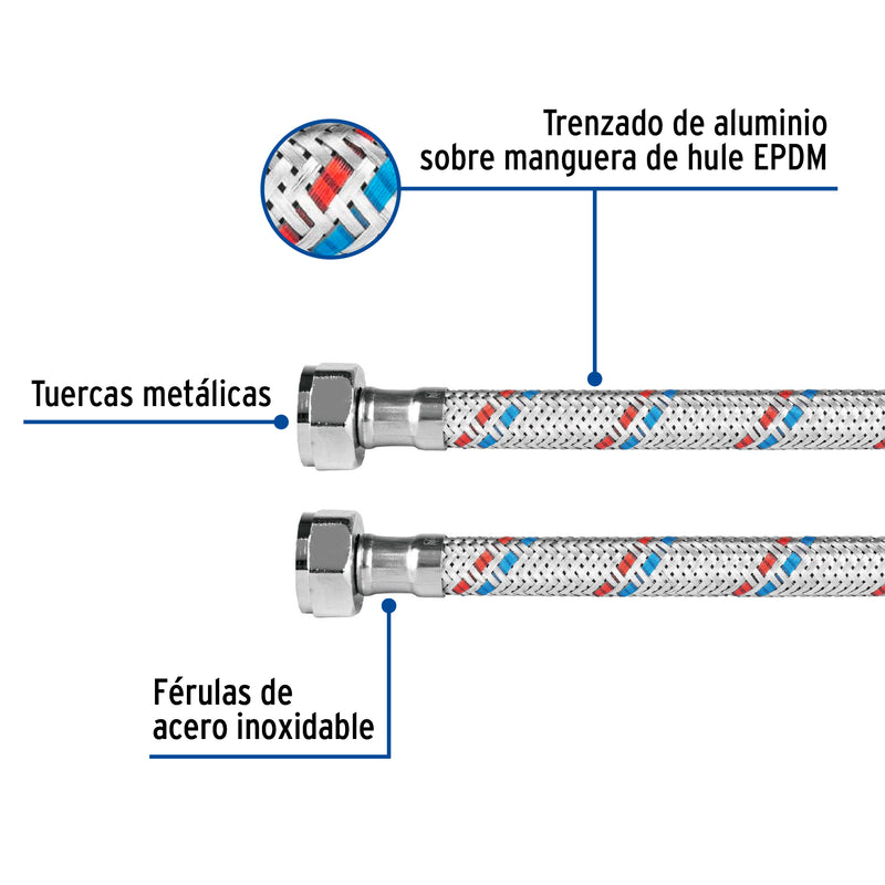 Manguera para lavabo Foset, aluminio, 1/2"x1/2",55 cm