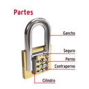 Candado de hierro largo Hermex, color latón 50 mm