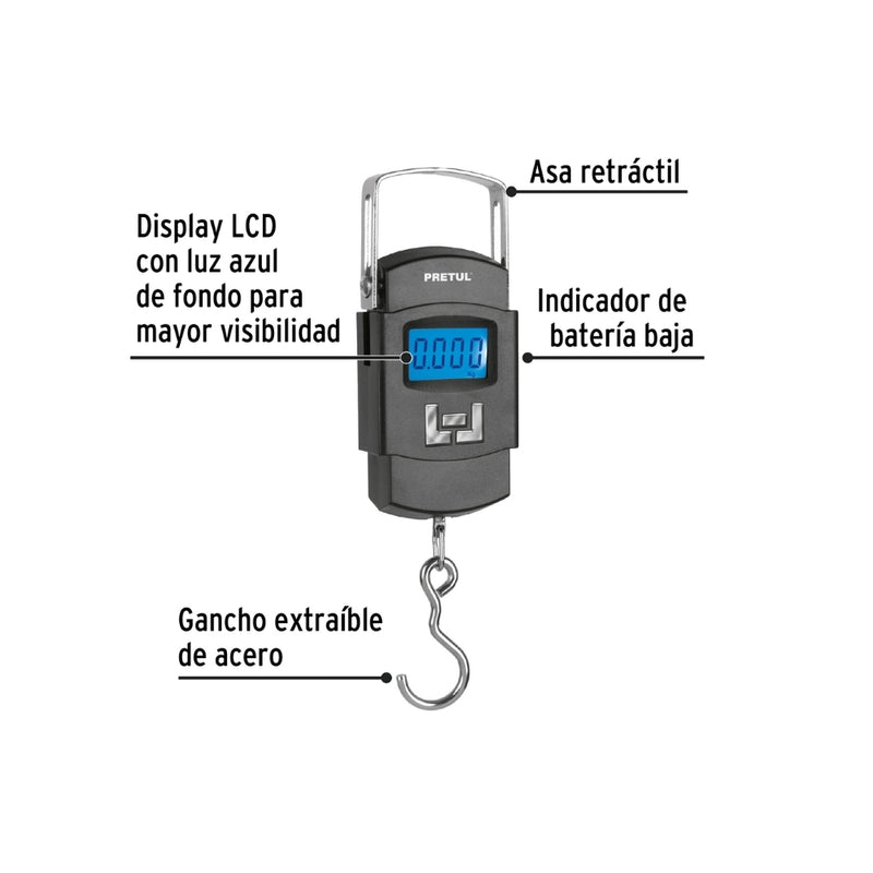 BASCULA DIGITAL COLGANTE 50KG, PRETUL