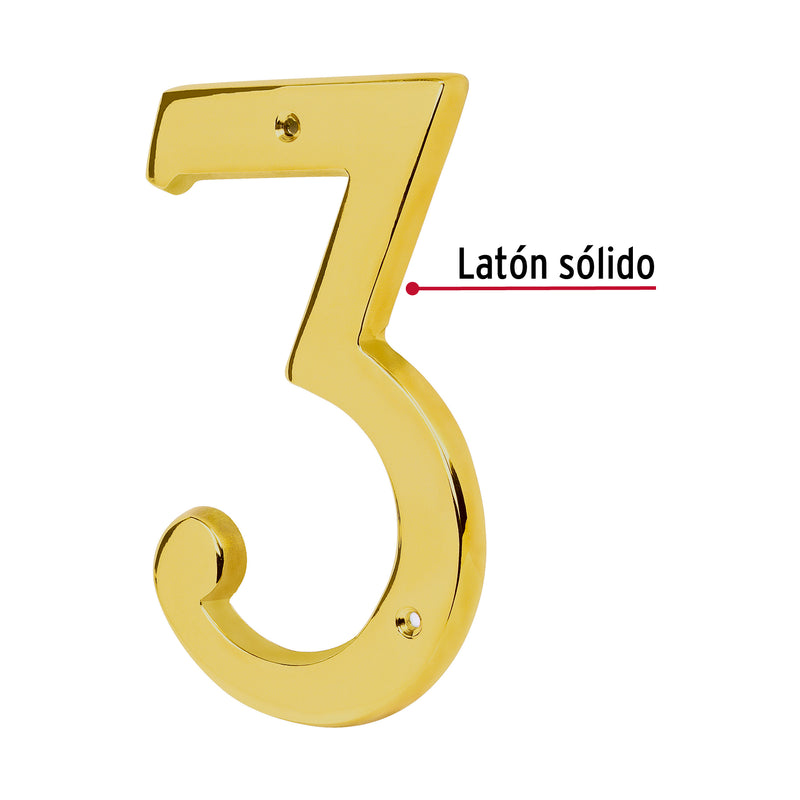 Número 3 de latón sólido 4", Hermex