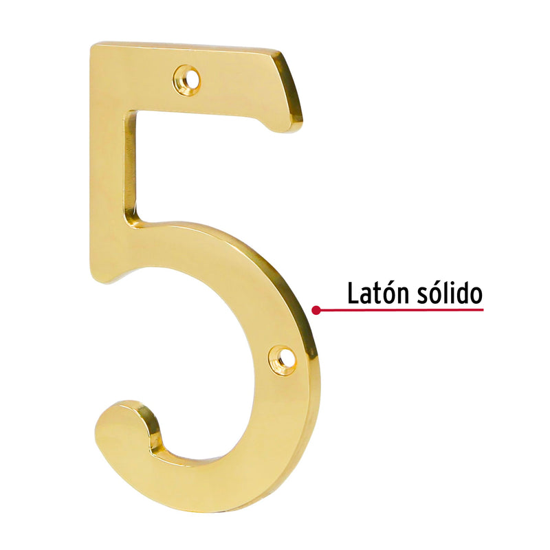 Número 5 de latón sólido 4", Hermex