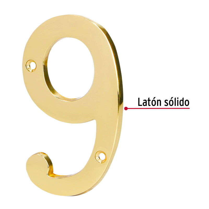 Número 9 de latón sólido 4", Hermex