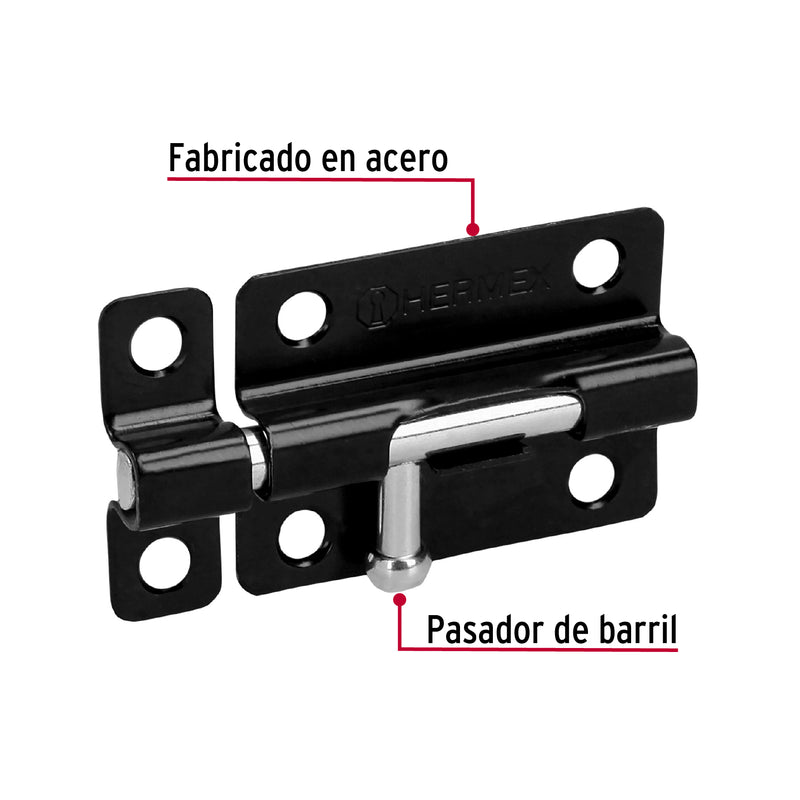 Pasador de barril 3" de acero acabado negro