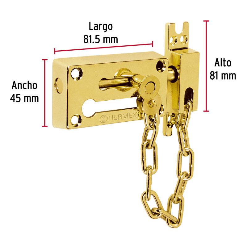 Pasador con cadena para puerta, acabado latón