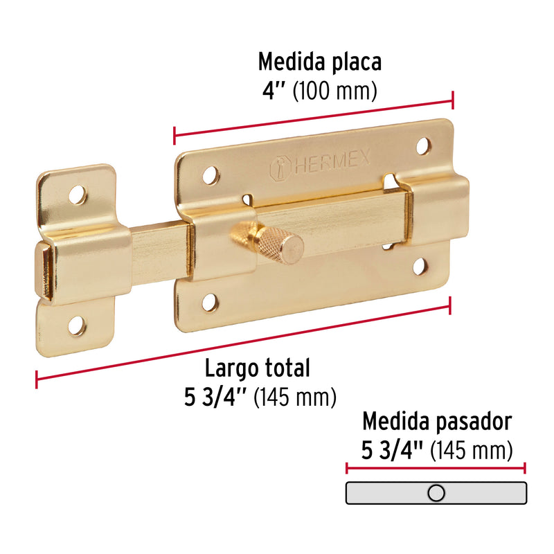 Pasador de barra plana 4" acabado latón