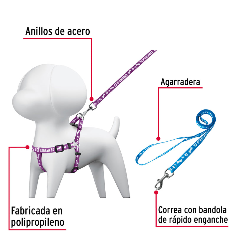 Correa con pechera para perro, 1 cm ancho, Fiero