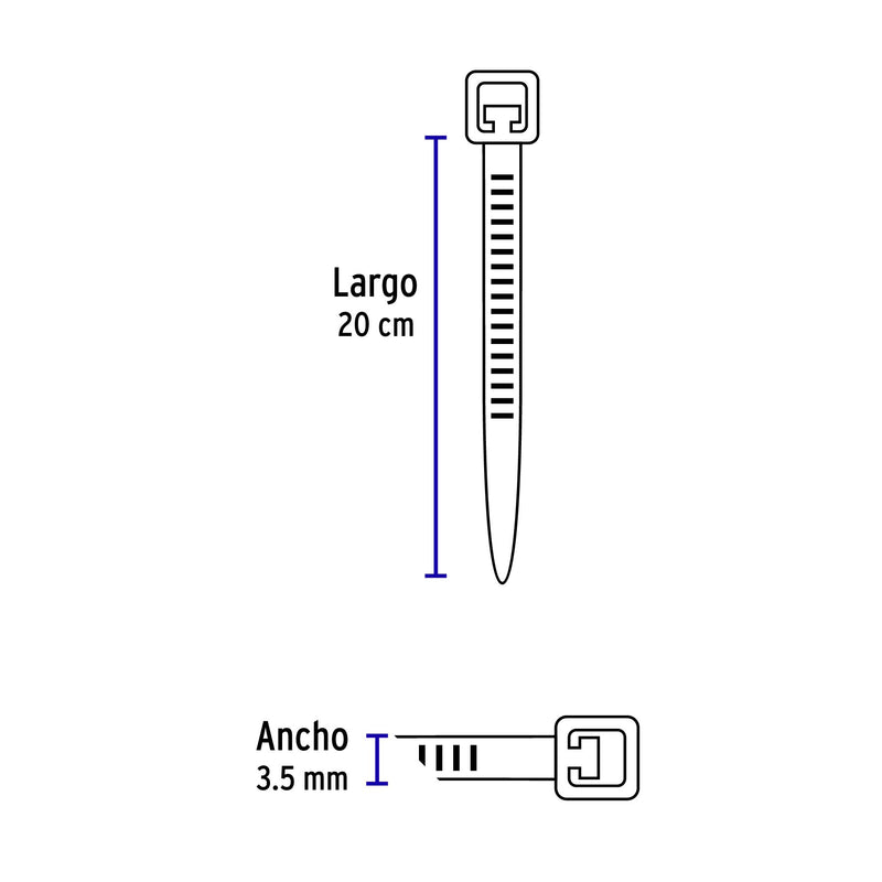 Bolsa con 50 precintos plásticos Volteck, 200x3.5 mm