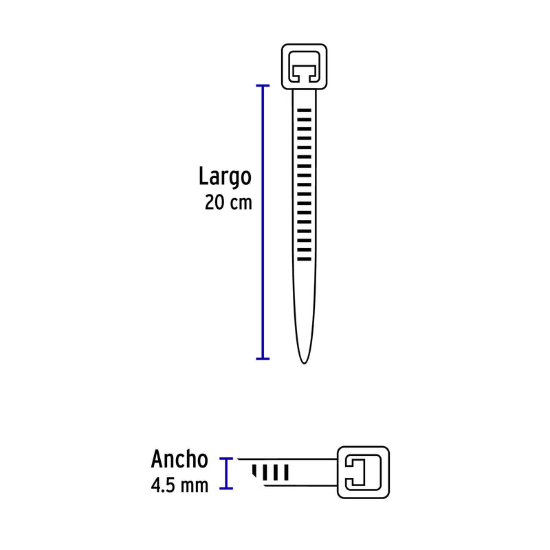 Bolsa con 50 precintos plásticos Volteck, 200x4.5 mm