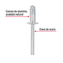 50 remaches Fiero de 1/4" x 3/8" de aluminio, ala 1/2"