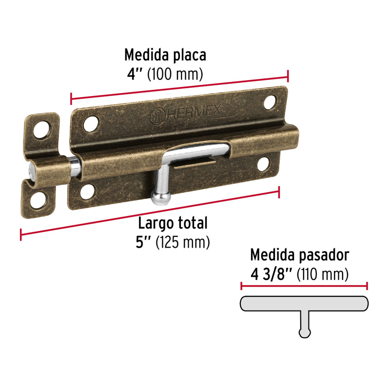 Pasador de barril de acero latón antiguo 5"