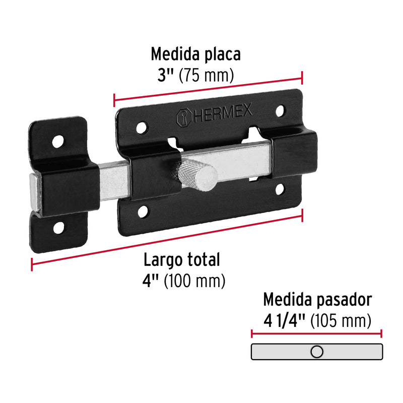 Pasador de barra plana 3", negro