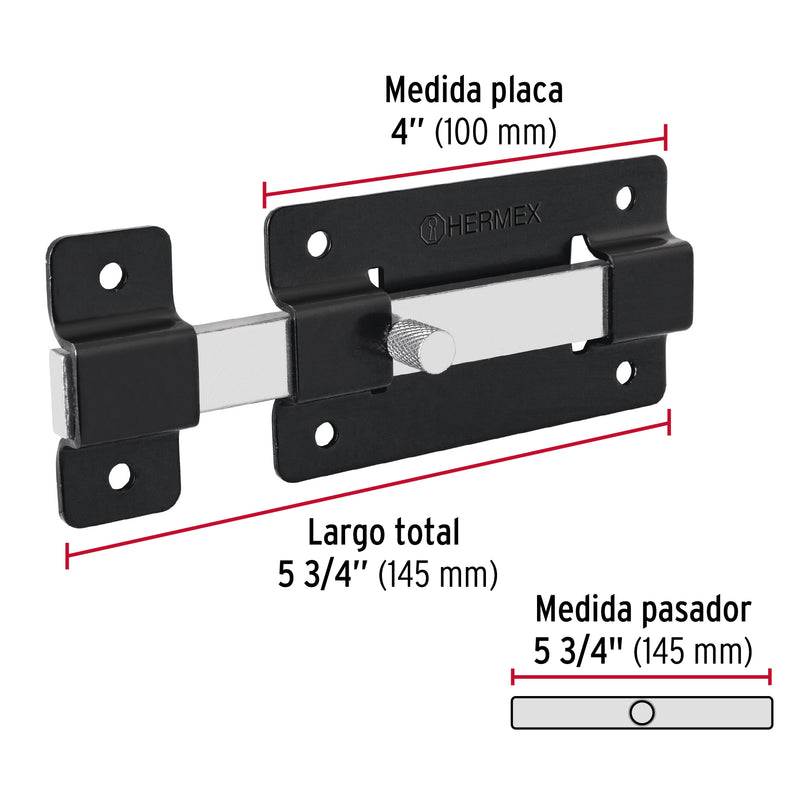 Pasador de barra plana 4", negro