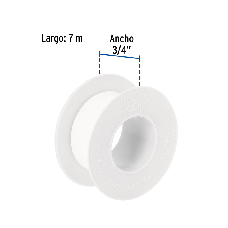 Cinta sella roscas 3/4" x 7 m, uso general