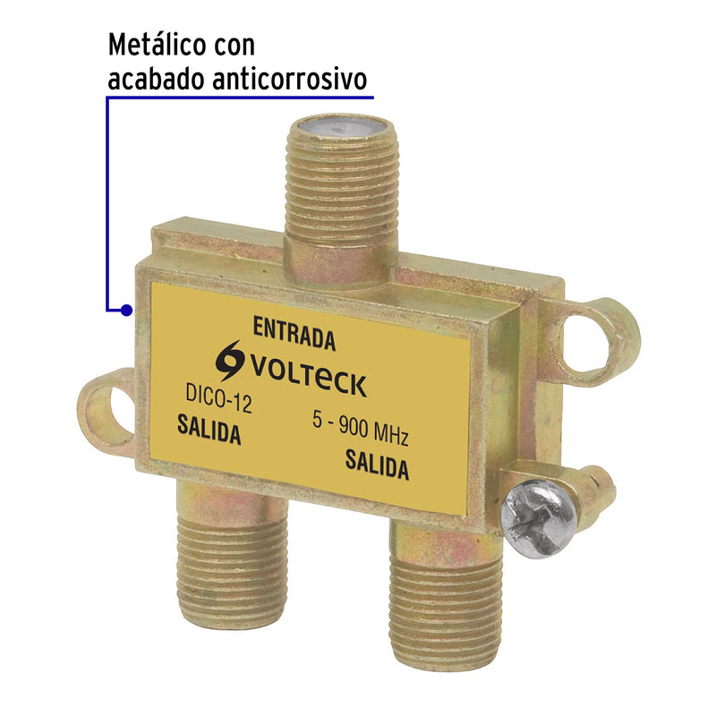 Divisor coaxial de 1 entrada y 2 salidas, Volteck