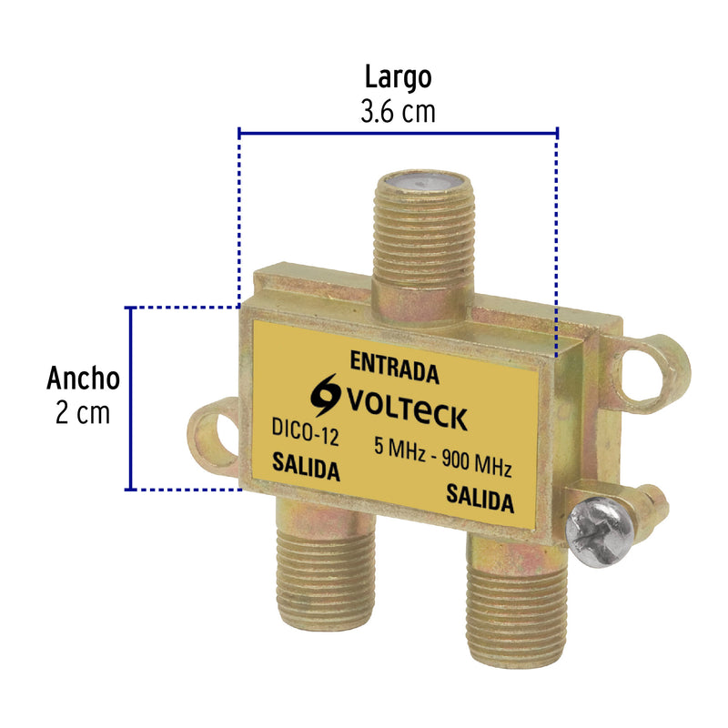 Divisor coaxial de 1 entrada y 2 salidas, Volteck