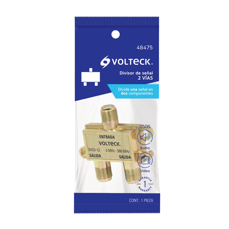 Divisor coaxial de 1 entrada y 2 salidas, Volteck