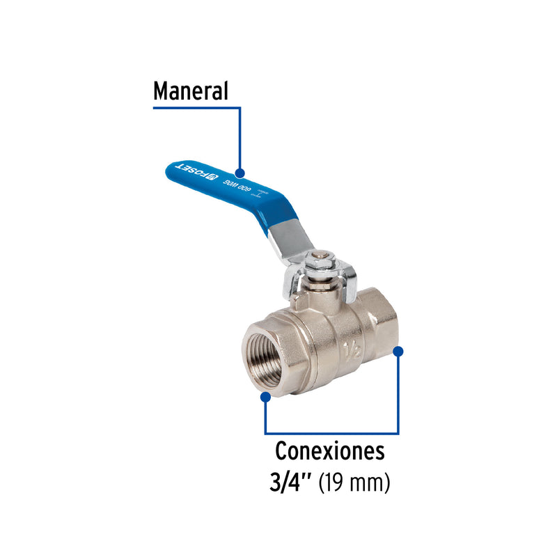 Válvula de esfera de latón, roscable 3/4"