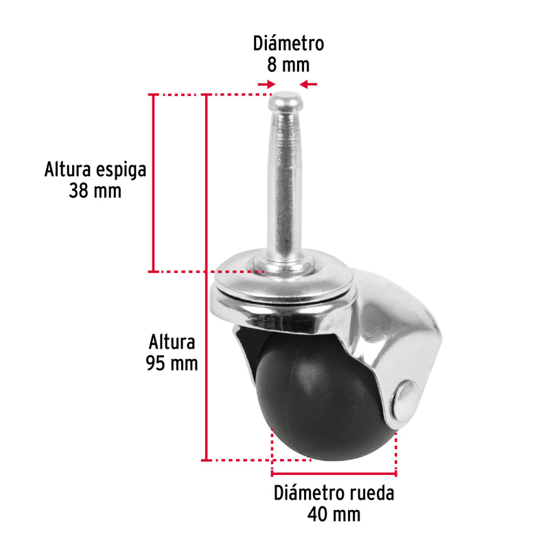 Rodaja esférica, 40 mm con espiga tipo socket, Fiero