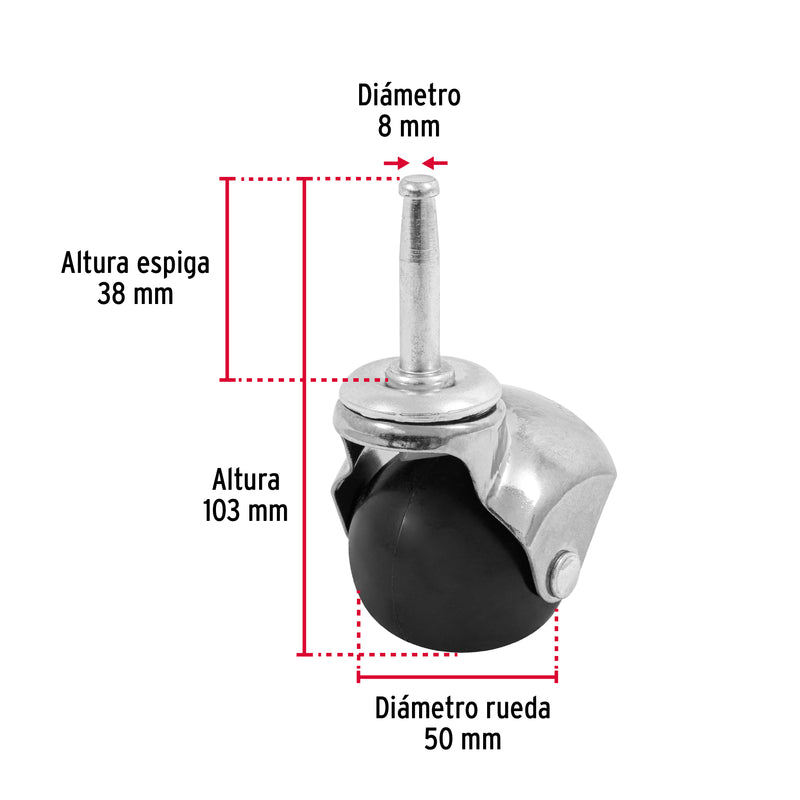 Rodaja esférica, 50 mm con espiga tipo socket, Fiero