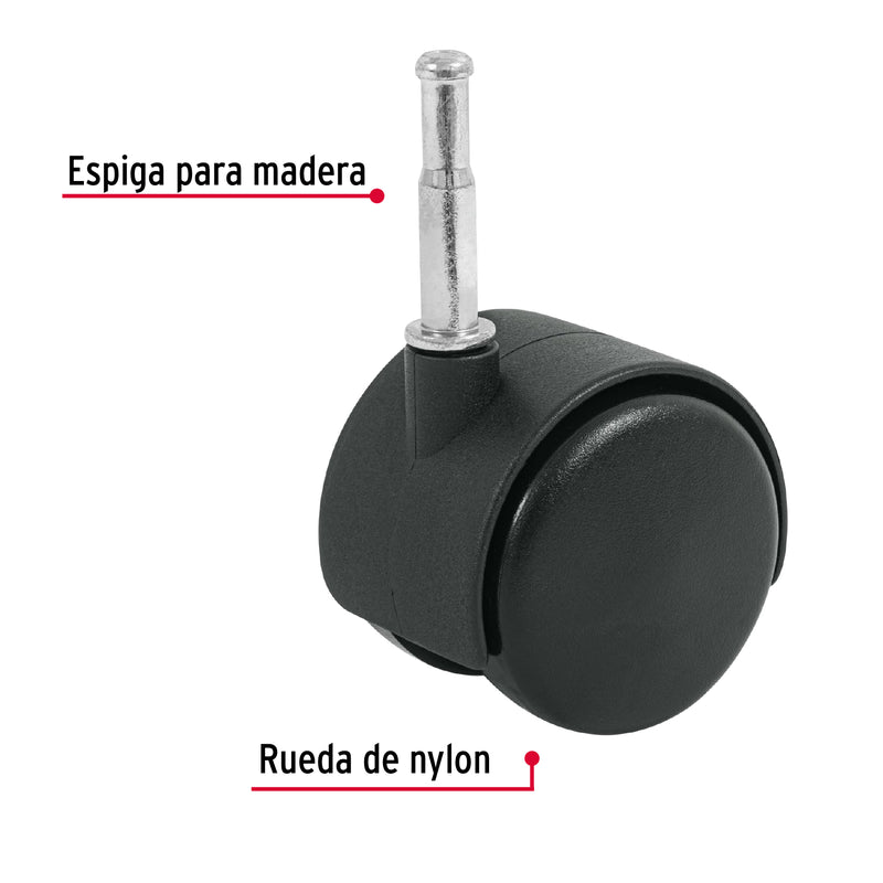 Rodaja tipo yoyo de 50 mm con espiga para madera, Fiero