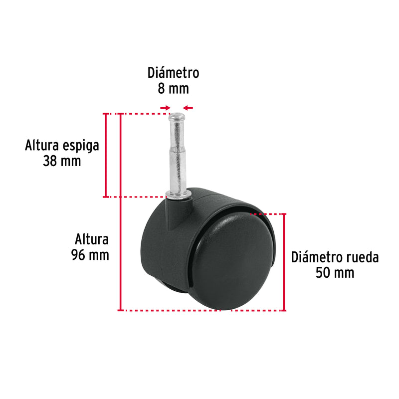 Rodaja tipo yoyo de 50 mm con espiga para madera, Fiero