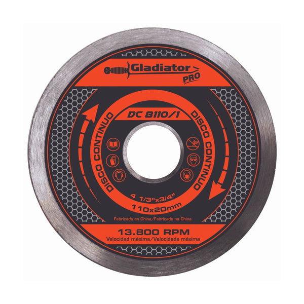 Disco Diamantado Continuo Gladiator 110 x 20mm 13800 rpm 16mm
