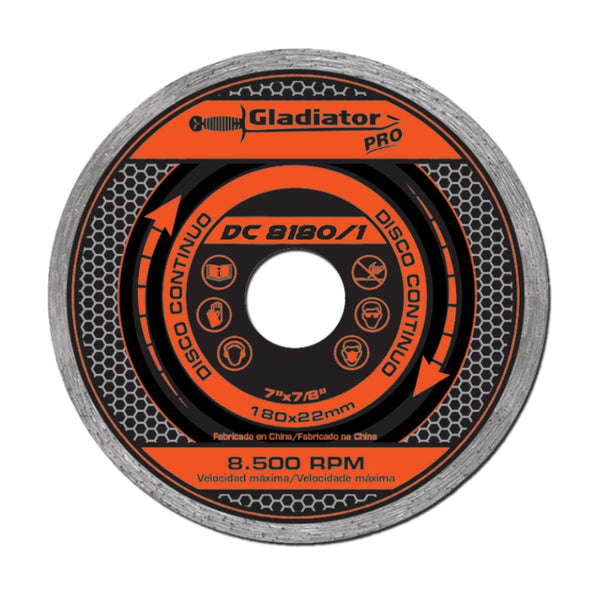 Disco Diamantado Continuo Gladiator 180 x 22mm 8500 rpm 20mm