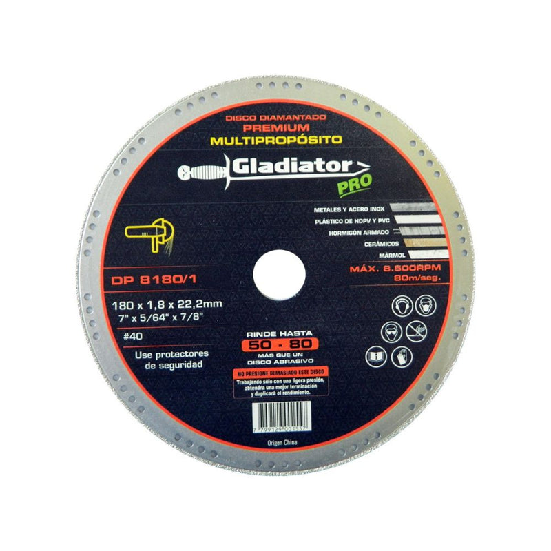 Disco Diamantado Premium Multipropósito Gladiator 180 x 1.8 x 22.2mm
