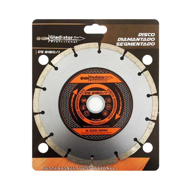 Disco Diamantado Segmentado Gladiator 180 x 22mm 8500 rpm 20mm