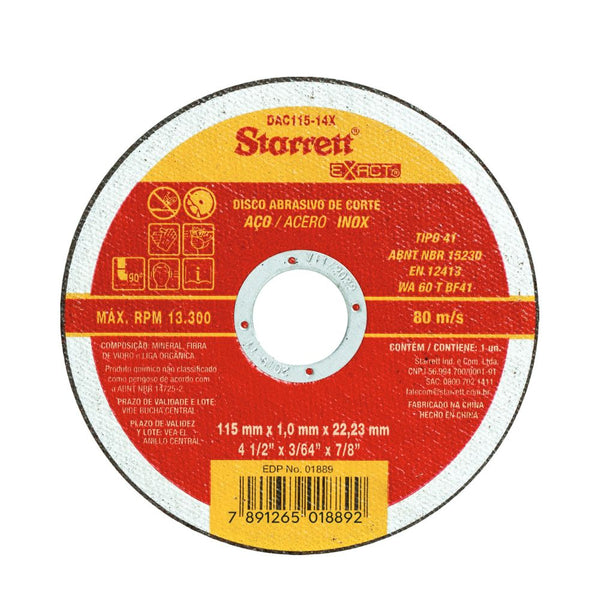 Disco de corte de metal acero inoxidable para acero Starrett 115 x 1.0 x 22.23mm