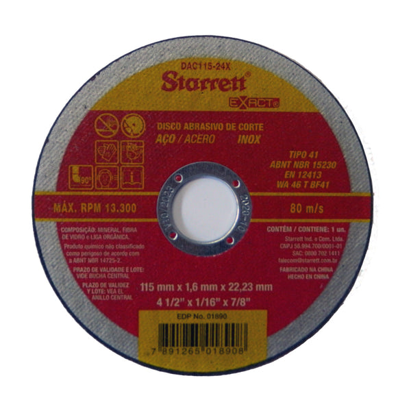 Disco de corte metal para acero y acero inoxidable Starrett 115 x 1.6 x 22.23mm