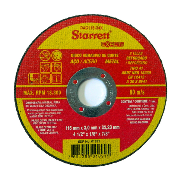 Disco de corte metal para acero Starrett 115 x 3.0 x 22.23mm