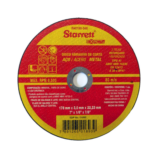 Disco de corte metal para acero Starrett 178 x 3.0 x 22.23mm