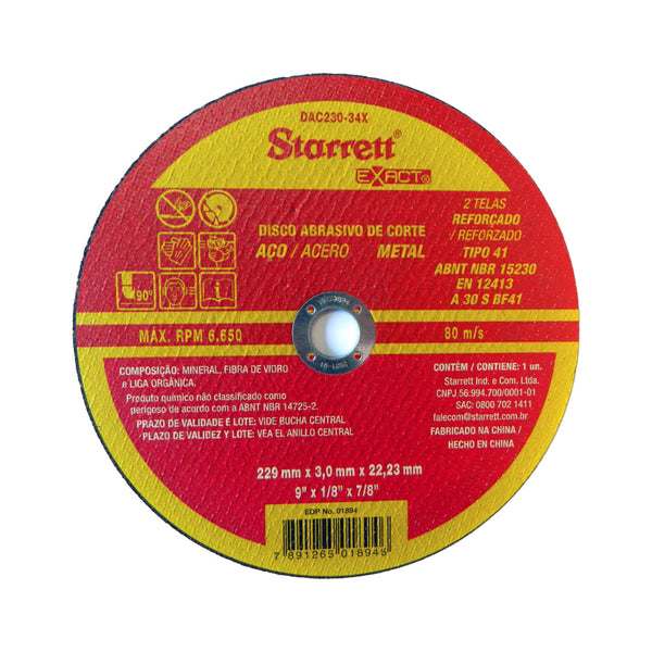 Disco de corte metal para acero Starrett 229 x 3.0 x 22.23mm